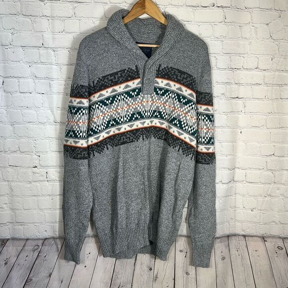 American Eagle Outfitters Other - American Eagle‎ AE Sweater Mens LT Shawl Collared Button up Gray Cabincore